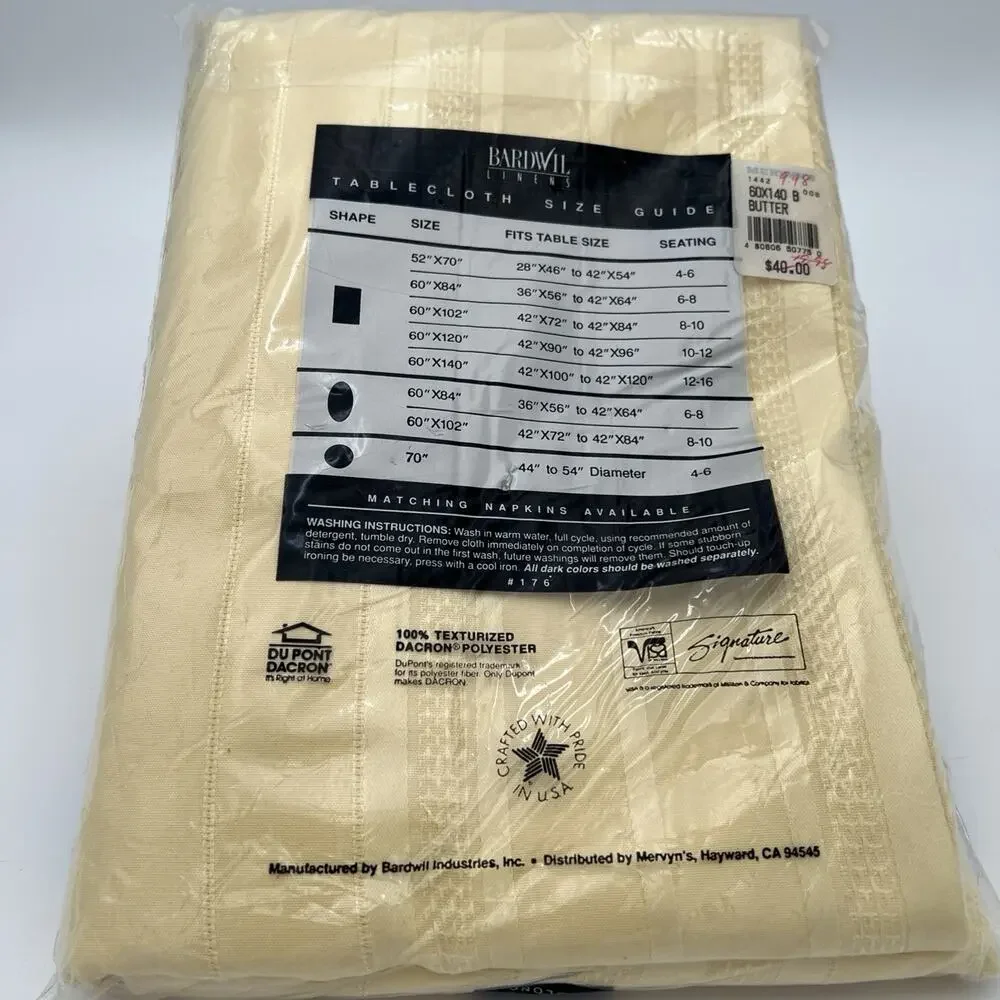 NOS Bardwil Linens Satin Splendor Soil Release Tablecloth 60x140” Oblong Butter